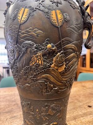 Lot 60 - A fine and large Japanese mixed-metal and bronze vase and cover, Meiji period