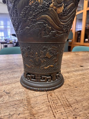 Lot 60 - A fine and large Japanese mixed-metal and bronze vase and cover, Meiji period