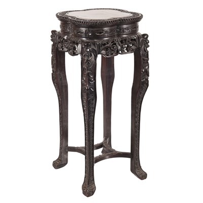 Lot 185 - A Chinese hardwood marble-inset jardiniere stand, Qing dynasty, 19th century