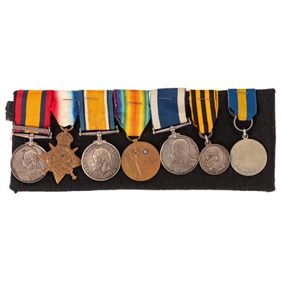 Lot 136 - Group, Queen's S.A. Medal, WWI Medal Trio, L.S.G.C. Medal, Russian Medal of St. George, and Charm