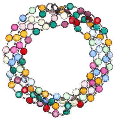 Lot 72 - Chanel Multicolour Crystal Bezel Sautoir Necklace