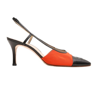 Lot 333 - Chanel Orange CC Kitten Heel Slingback Pump - Size 39