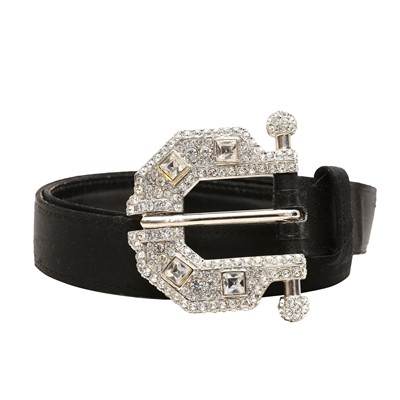 Lot 345 - Christian Dior Black Embellished Buckle Belt - Size 75