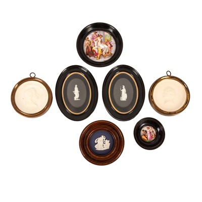 Lot 464 - A group of five cameo and two porcelain plaques, 19th century