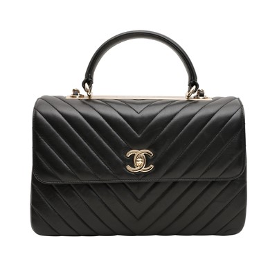 Lot 161 - Chanel Black Medium Chevron Trendy Flap Bag