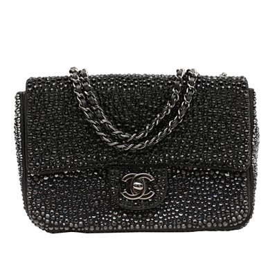 Lot 232 - Chanel Black Small Crystal Single Flap Bag