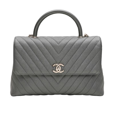 Lot 48 - Chanel Metallic Grey Large Coco Handle Flap Bag