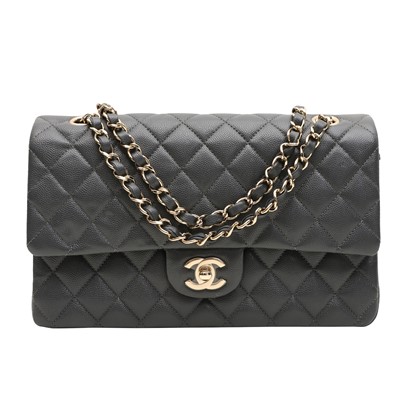 Lot 49 - Chanel Charcoal Medium Classic Double Flap Bag