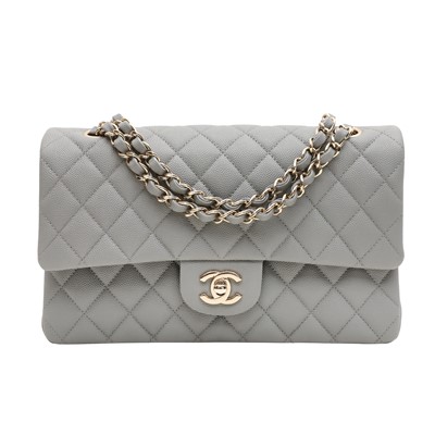 Lot 38 - Chanel Grey Medium Classic Double Flap Bag