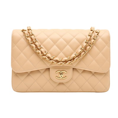 Lot 118 - Chanel Beige Jumbo Classic Double Flap Bag