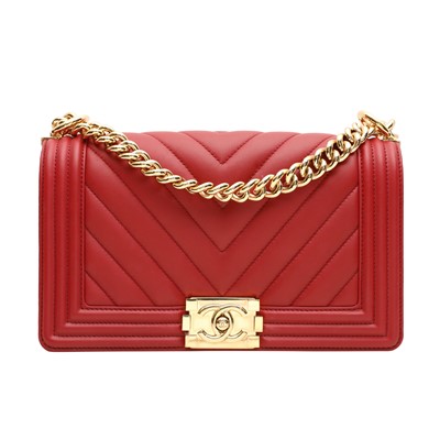 Lot 12 - Chanel Red Medium Chevron Boy Bag