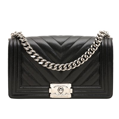 Lot 234 - Chanel Black Medium Chevron Boy Bag