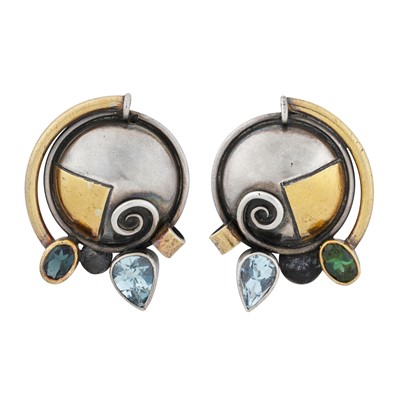 Lot 241 - Barbara Bertagnolli Ι A pair gem-set stud earrings, circa 1991