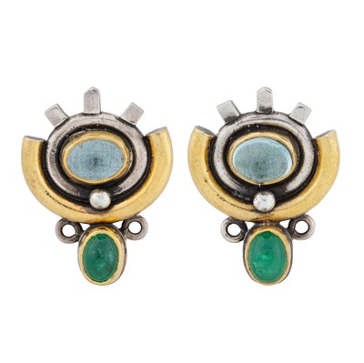 Lot 242 - Barbara Bertagnolli Ι A pair gem-set stud earrings, circa 1991