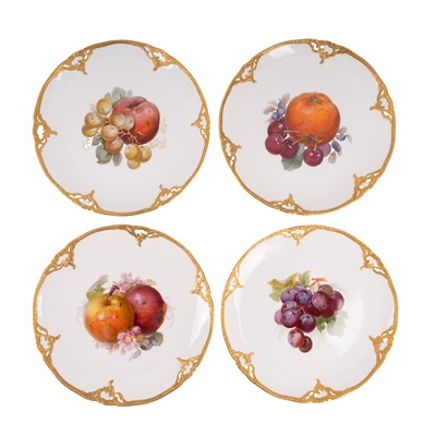 Lot 370 - A set of four early 20th Century KPM hand painted fruit plates