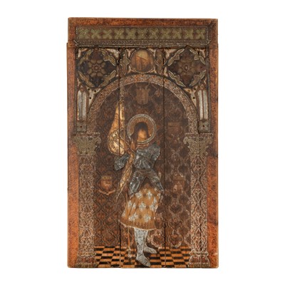 Lot 457 - A French Pre-Raphaelite icon panel depicting Joan of Arc