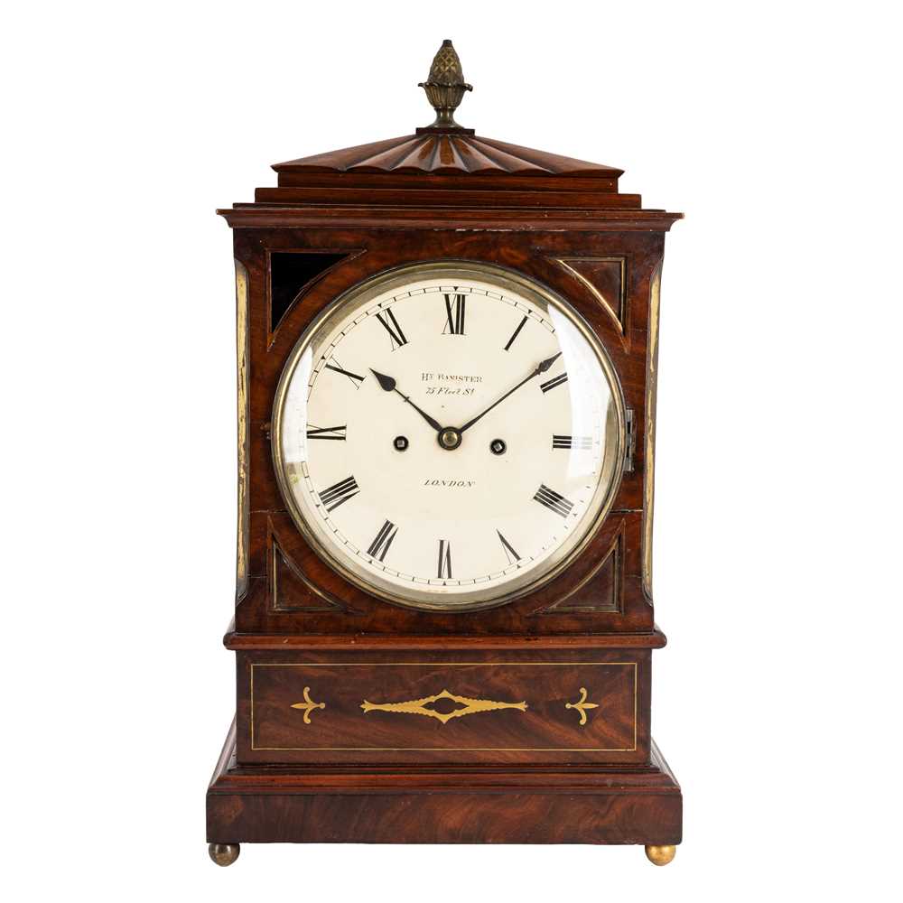 Lot 106 - A Regency brass inlaid mahogany mantel clock by Henry Banister of Fleet St., London