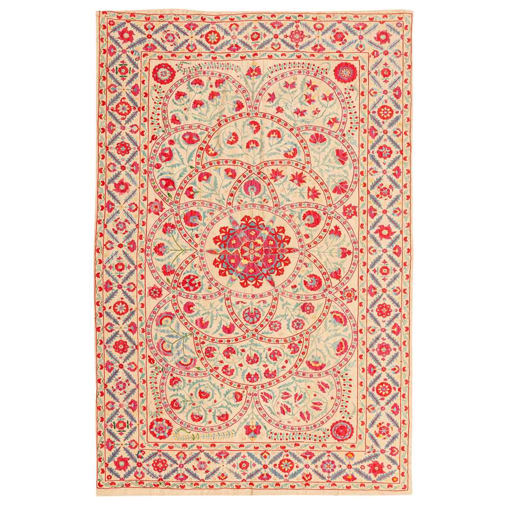 Lot 59 - An antique silk Suzani embroidery, Uzbekistan