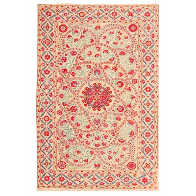 Lot 59 - An antique silk Suzani embroidery, Uzbekistan