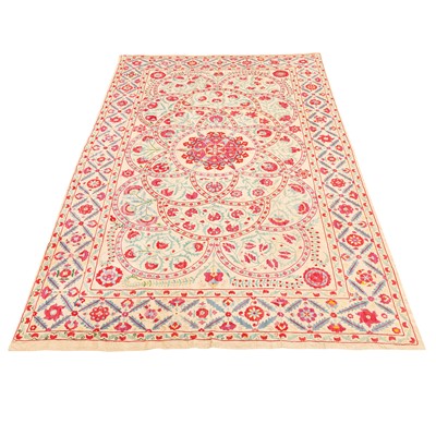 Lot 59 - An antique silk Suzani embroidery, Uzbekistan