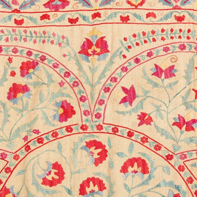 Lot 59 - An antique silk Suzani embroidery, Uzbekistan