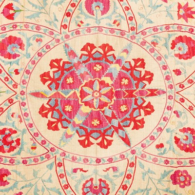 Lot 59 - An antique silk Suzani embroidery, Uzbekistan