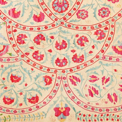 Lot 59 - An antique silk Suzani embroidery, Uzbekistan