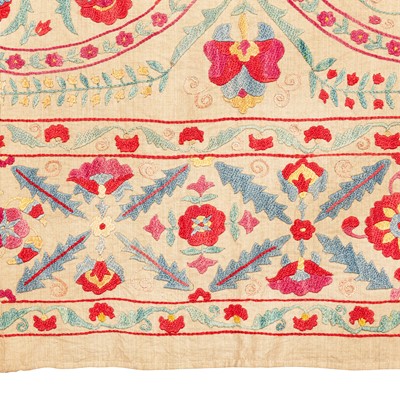 Lot 59 - An antique silk Suzani embroidery, Uzbekistan