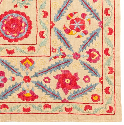 Lot 59 - An antique silk Suzani embroidery, Uzbekistan