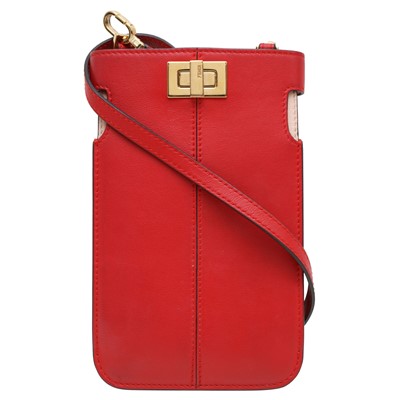 Lot 394 - Fendi Red Peekaboo Crossbody Phone Pouch