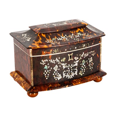 Lot 467 - A Regency tortoiseshell, mother of pearl and ivory tea caddy