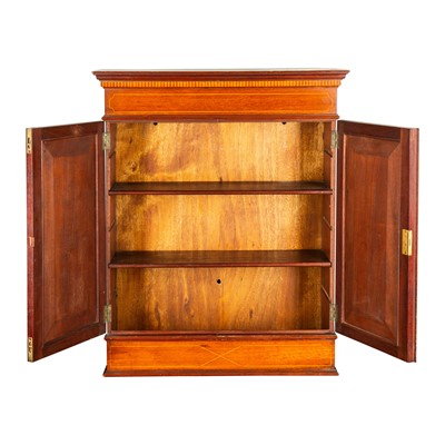 Lot 69 - An Edwardian inlaid walnut and mahogany wall hanging cabinet