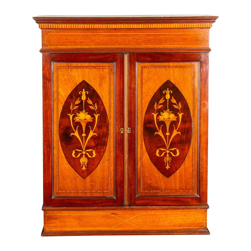 Lot 69 - An Edwardian inlaid walnut and mahogany wall hanging cabinet