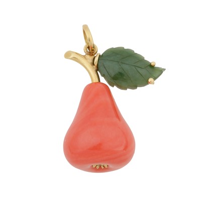 Lot 86 - A coral and nephrite pear pendant