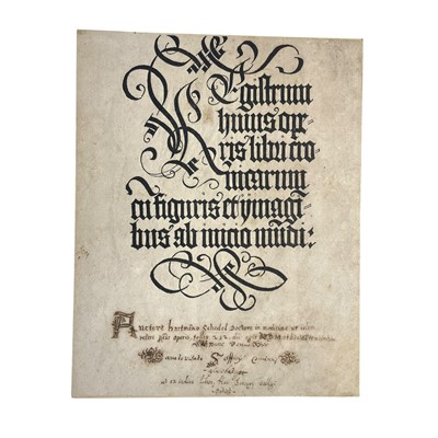 Lot 22 - Inscribed title page from Schedel's Nuremburg Chronicle, 1493.