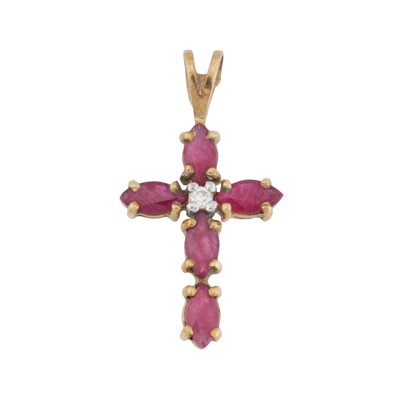 Lot 65 - A ruby and diamond cross pendant
