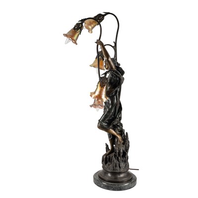 Lot 82 - An Art Nouveau style bronze figural lamp, second half of the 20th century