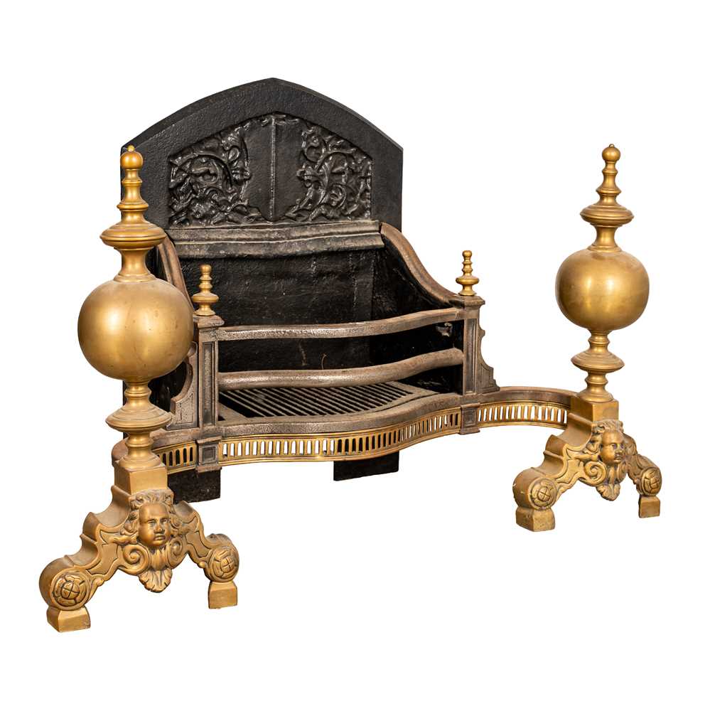 Lot 39 - A late Victorian brass and cast iron firegrate, late 19th century