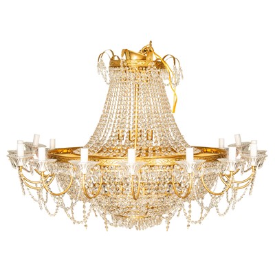 Lot 89 - A gilt metal and cut glass waterfall chandelier, second half of the 20th century