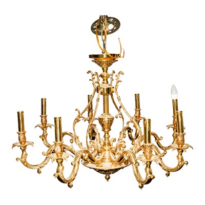 Lot 90 - A contemporary brass eight-branch chandelier