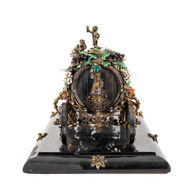 Lot 90 - A Continental gilded white metal model of a barrel form carriage and horses