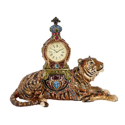 Lot 124 - A Jay Strongwater 'Suleyman' tiger mantel clock