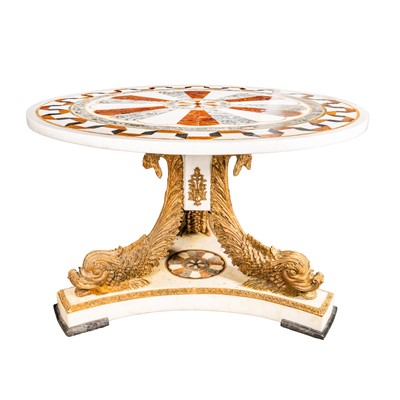 Lot 14 - A Neoclassical style marble, giltwood and gilt composition center table, late 20th century
