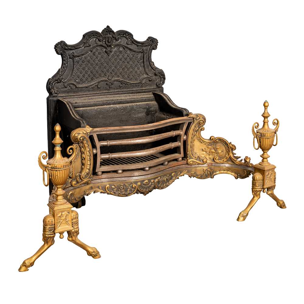 Lot 40 - A late Victorian Brass and cast iron fire grate, late 19th century