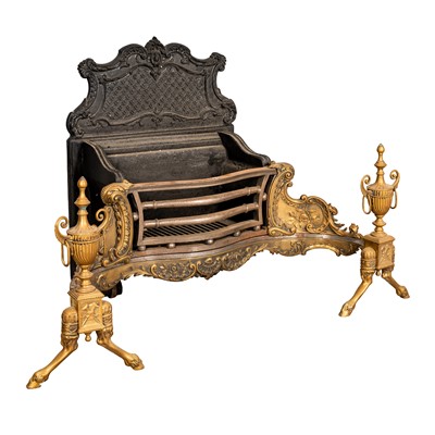 Lot 40 - A late Victorian Brass and cast iron fire grate, late 19th century