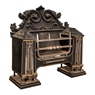 Lot 36 - Large George III cast and wrought Iron 'hob' grate, early 19th century