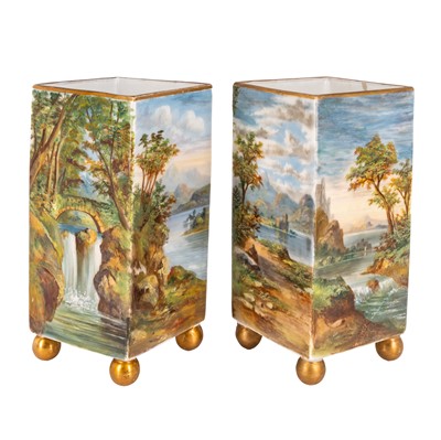 Lot 379 - A pair of Continental hand-painted porcelain vases, late 19th / early 20th century