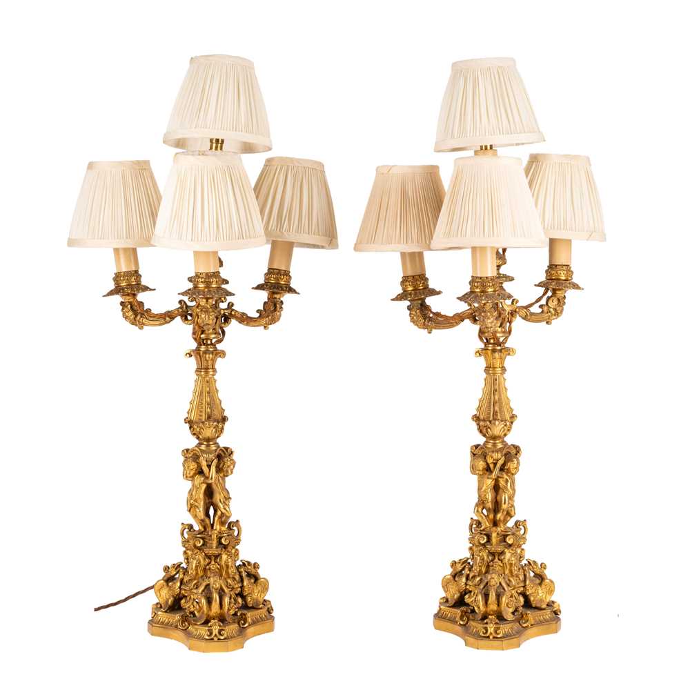 Lot 66 - A pair of late 19th century French ormolu candelabra