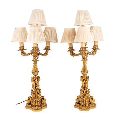 Lot 66 - A pair of late 19th century French ormolu candelabra
