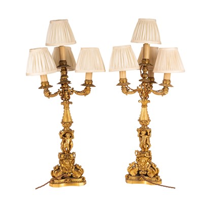 Lot 66 - A pair of late 19th century French ormolu candelabra